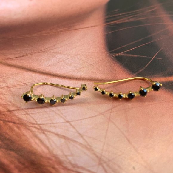 14K Gold Black Zirconia Stone earrings - Picture 5 of 11